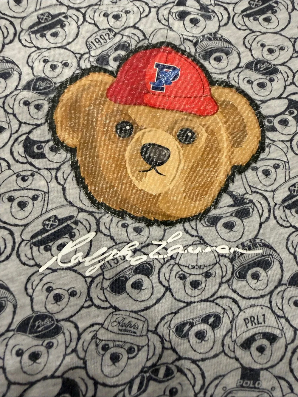Polo Ralph Lauren Kids Bear Patch Graphic Tee - Navy Trim Large 14/16